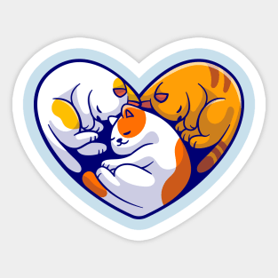 Cute Cat Sleeping With Love Shape Cartoon Sticker